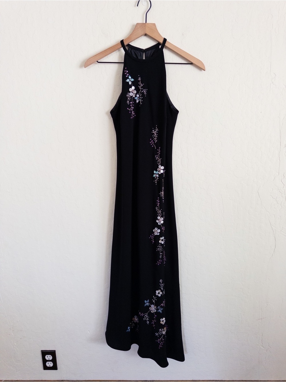 Vintage Y2K Jones New York Floral Beaded High Neck Maxi Dress 4 Black Homecoming